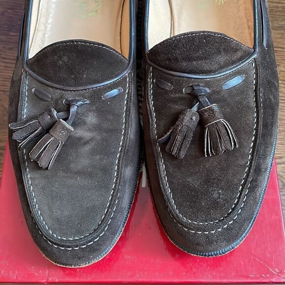 Vtg Salvatore Ferragamo‎ “Good” brown suede slip on loafers with tassels main image 2